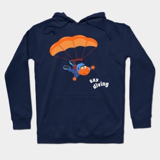 cartoon illustration of skydiving with litlle dinosaur Hoodie